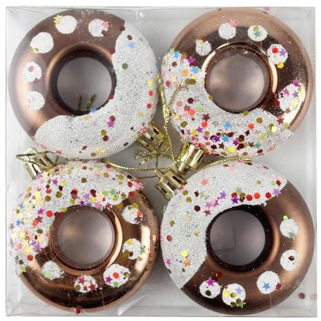 4 Stücke Weihnachten Donut Kugeln für Weihnachtsbaum Dekorationen Glitzer Zuckerstange Weihnachtsbaum Candy Hanging Weihnachtsbaum Ornamente Kaffee