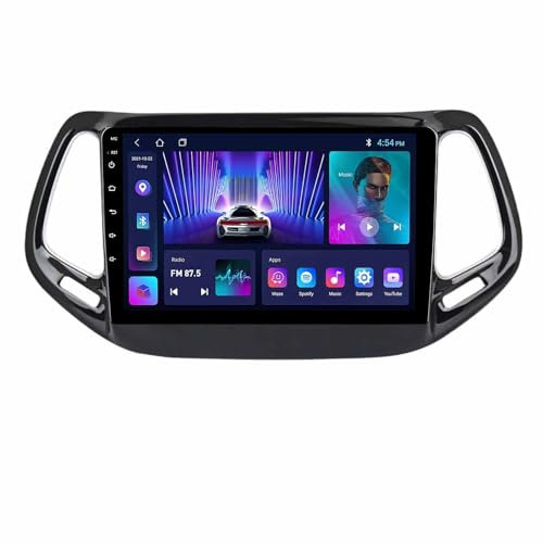 Android 14 Autoradio per Jeep Compass 2016-2018 9 Pollici Stereo Auto Radio Doppio DIN con CarPlay/Android Auto GPS USB Bluetooth WiFi FM Comandi al Volante Touchscreen(P2(2G+32G))