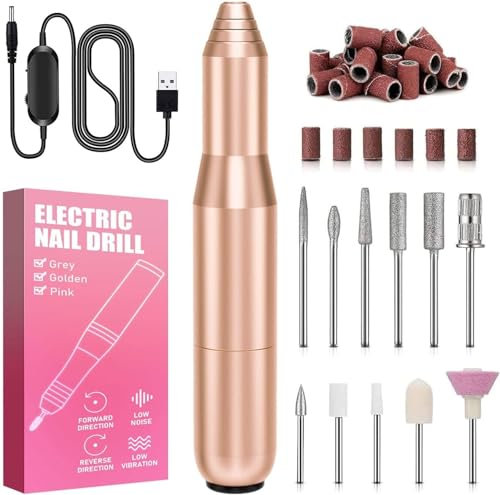 USB Ponceuse Pour Ongles Électrique Portable, Kit De Manucure Et Pédicure, Manucure Pédicure Pour Salon Et Maison,Ongles En Acrylique Et Gel, 25000 RPM (Or)