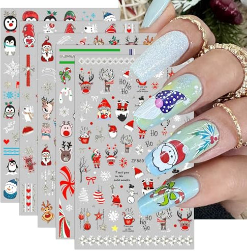 JMEOWIO Nagelsticker Weihnachten Glitzer 10 Blatt Nail Art Sticker Selbstklebend Nagelaufkleber Silber Schneeflocke Winterferien Süß Dekoration Nageldesign Zubehör