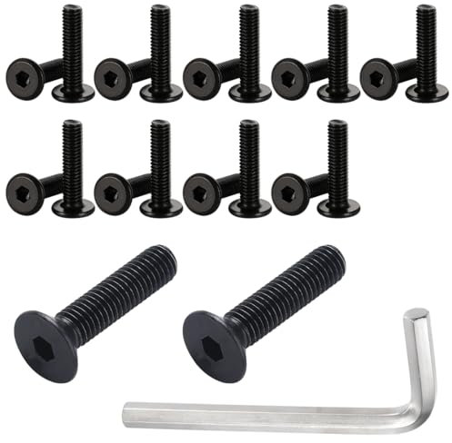 20 piezas M6 x 16 mm Tornillos Cabeza Avellanada,acero inoxidable negro,quincunx estándar con hexágono interior,tornillos roscados para equipos de maquinaria y muebles para el hogar