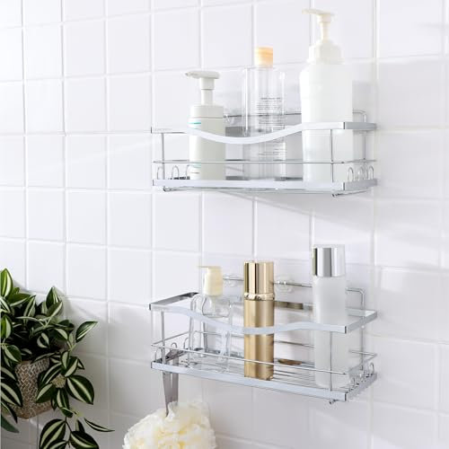KINCMAX Etagere Salle de Bain - Lot 2x Étagère Douche Sans Percage Fixation Murale avec Adhésif - Accessoire de Rangement et Organisation Support Porte Gel Douche Accessoires Shampoing