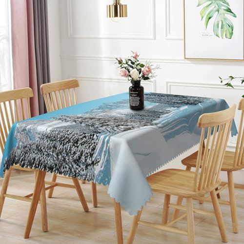 Tischläufer Winter Schneeweiß Weihnachten Bäume Winterlandschaft Alpen Tischdecke Pflegeleicht Tischdecke Rechteckige Fleckenabweisende Tischdecke Eckig Für Haushalt Hochzeiten Party 137x183cm