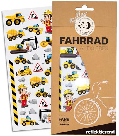 Farbviereck Fahrrad Aufkleber Junge - Bagger und Baufahrzeuge Roller - Helm - Geschenk - Geburtstag tolle Fahrradaufkleber und Sticker für Jungs | R0023
