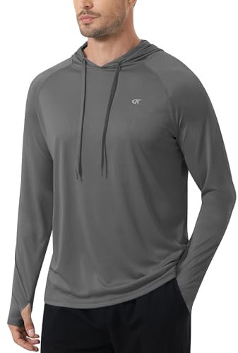 Tyhengta UV Protection Hoodie Men Summer Swimming T-Shirt Quick Dry Beach Surfing Shirts Hooded Sun Protection Tee Shirt Dark Grey,L