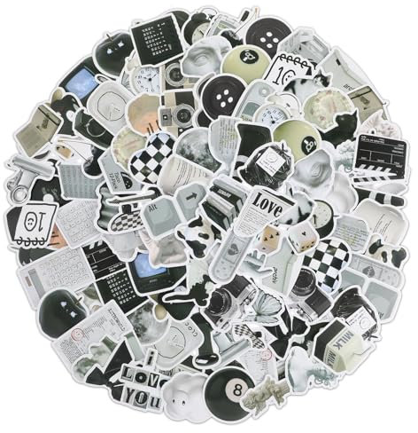 122 Stück Schwarz Weiß Sticker Set Aesthetic Vintage Aufkleber Wasserfest Scrapbook Zubehör DIY Basteln Deko für Scrapbooking Laptop Fahrrad Teenager Jugendliche Skateboard Handy Koffer Helm Motorrad