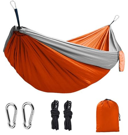 SRKATI Camping Hängematten Camping-Hängematte für Einzelperson, 270 x 140 cm, Outdoor, Jagd, Garten, Hof, Terrasse, Freizeit, Fallschirm-Hängematte, Schaukel, Reisen(Orange)