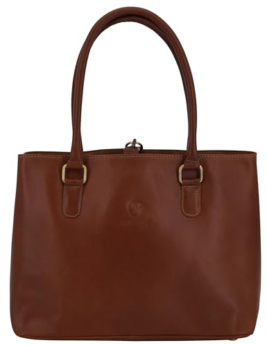 GERMANUS Handtasche Lilly Ledertasche Shopper Umhängetasche Businesstasche Shoppingtasche für Damen aus Echtleder in braun