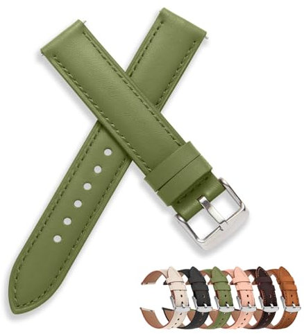 Vancle Uhrenarmband 18mm Damen Herren, Smartwatch Armband 18mm Leder Ersatzarmbänder mit Schnellverschluss Zubehör für Uhren