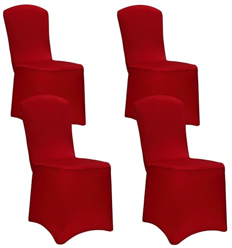 DETEX 4X Stuhlhussen für Stühle ohne Armlehnen Bordeaux Rot ÖkoTex | Stretch, Überzug, Stuhlbeintasche, 30° Waschbar, Party, Hochzeit, 165g/m², Faltenfrei, Bistrotisch, ÖkoTex Zertifiziert