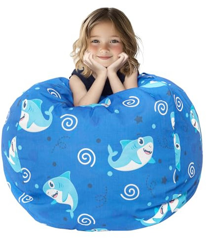 SANFERGE Kuscheltier-Aufbewahrung Sitzsack Bezug - Spielzeug-Organizer für Kinder, Teenager und Erwachsene - Langlebige Canvas mit YKK-Reißverschluss (Nur Bezug), Extra Large 38