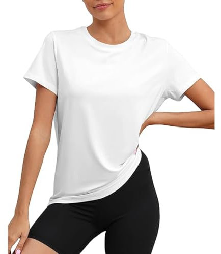 Hanaoops Sport T-Shirt Damen Kurzarmshirt Workout Tops Rundhalsausschnitt Athletisch Lässig Laufen Yoga Fitness Sportshirt Locker Gym Oberteil Regular Funktions Fit Laufshirt