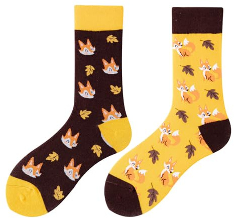 NxnChc Lustige Socken Für Damen Und Herren Unisex Viele Motive Tier Essen Obst Sport Kunst Aus Baumwolle Geschenk Asymmetrische Muster Links Und Rechts