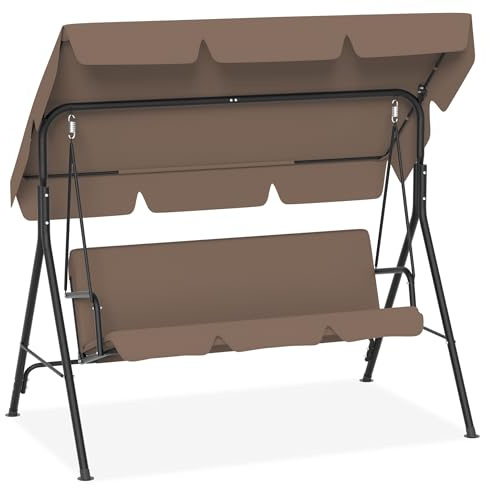 UISEBRT Columpio Hollywoodschaukel de 3 plazas, columpio de jardín con toldo ajustable, banco de columpio hasta 200 kg, tumbona de jardín resistente a la intemperie para interior y exterior