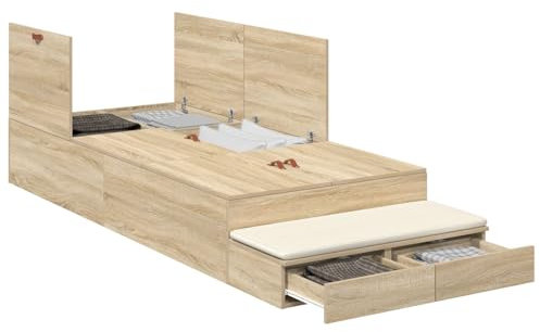 vidaXL Stauraum Bettgestell Sonoma Eiche 75X190 cm Holzwerkstoff Großer Stauraum Modernes Design Einfache Montage Innenmöbel Matratze Einzelbelegung Platzsparend Erwachsene Stilvoll