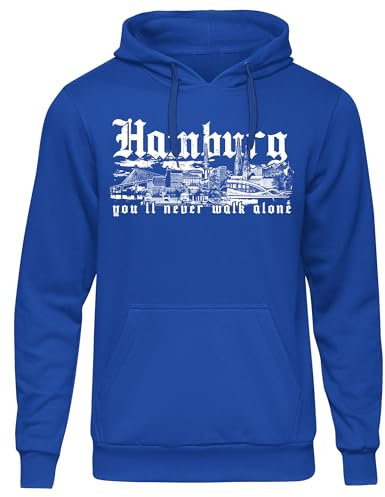 UGLYSHIRT Hamburg Skyline Herren Kapuzenpullover | Sport Hoodie Stadt Fussball Ultra Moin Pullover Fanartikel | M2 Blau (XXL)