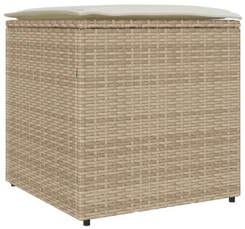 vidaXL Kissenbox mit Speicher Beige 50 x 50 x 50 cm Poly-Rattan, Moderne Gartenaufbewahrung, schicker Patio-Organizer, wetterfester Utility-Box, robuster Kissenhalter