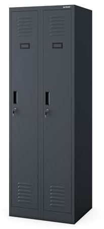 Jan Nowak Spind Schrank, Kleiderschrank, Metallschrank, Schließfachschrank | 2 Abteile mit Kleiderstange, Lüftungsschlitze, Trennwände, 4 Kleiderhaken pro Abteil | 180 cm x 60 cm x 50 cm, Anthrazit