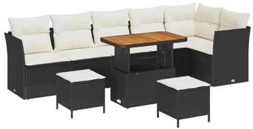 vidaXL Garten-Sofa-Set 9 pcs Schwarz und Creme 90 x 55 x 71 cm, Modulares Garten- und Terrassenmöbelset, UV-beständig, Bequeme Außenbestuhlung, wetterfestes Sofa, stylishe Dekoration