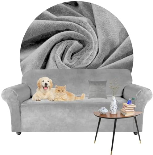 Domidekor - Sofa Überzug - Couch und Sofabezug - Sofaüberwurf für Wohnzimmer - Sesselbezug Stretch - Elastische Samt Couchbezug - Breite 145-185cm - Oeko-Tex 100, Dunkelgrau, 2 Sitzer