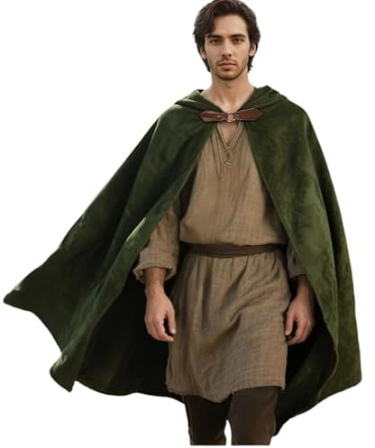 Shyllin Halloween Kostüm, Renaissance Umhang Mit Kapuze, Mittelalter Umhang Kapuzenumhang, Halloween Umhang Mittelalter Hobbit Kapuzenmantel - Halloween Karneval Cosplay Herr Der Ringe Kostüm - Grün