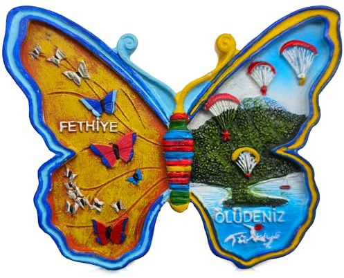 Ölüdeniz & Fethiye Turkey 3D Butterfly Fridge Magnet – Souvenir Collectible with Butterfly Valley, Blue Lagoon, Paragliding & Sailing – Travel Gift (9×6.5×1.3 cm)