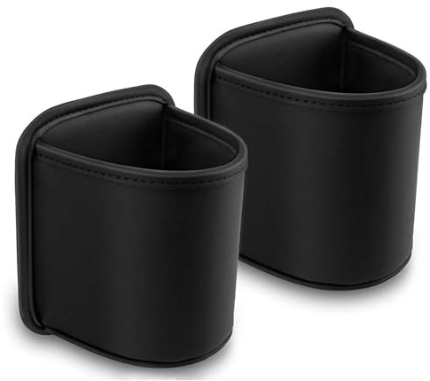 Set da 2 Portabicchieri per Auto a Clip, in Pelle PU, per Portiera e Schienale, 3-in-1 (Portabicchieri, Piccolo Cestino, Organizer), Nero, Design Capiente