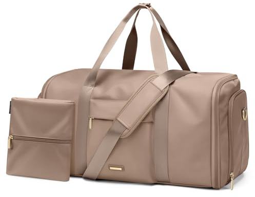 GOLF QUALITY 2-in-1 Kleidersack Handgepäck Flugzeug 48L, Wasserdicht Knitterfrei Reisetasche mit Schuhfach & Trocken-Nass-Trennung, für Damen Herren Geschäftsreise Urlaub (Champagnerbraun)