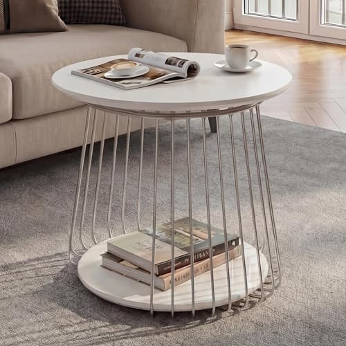 MCA Couchtisch HWC-P60, Beistelltisch Kaffeetisch Loungetisch, Metall MDF rund Ø 50cm - weiß
