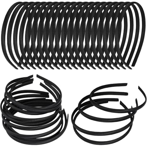 20 Stück Haarreif Mädchen Satin Stirnbänder 1cm Schwarze Haarbänder | Haarreif Schwarz für Damen Bastelarbeiten Kopfschmuck Hochzeit
