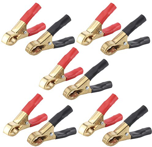 Clips de Câble de Batterie Pinces de Test Électriques Isolées Robustes Pinces de Voiture avec Dents Pointues pour Panneaux Solaires Clôtures Électriques Voitures Rouge Noir