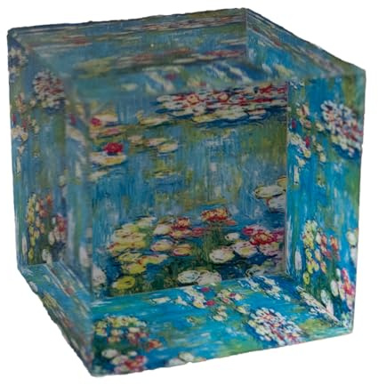 Rechteckiger Briefbeschwerer in quadratischem Design aus Glas, MONET – Seerosen, 6 x 6 cm