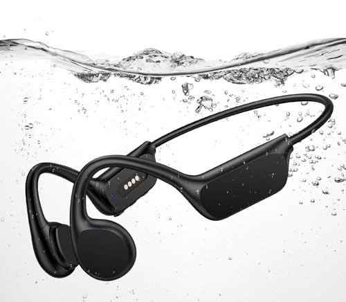 Swimming Headphones, IPX8 Waterproof Earphones Swimming, Bone Conduction Headphones Bluetooth Built-in MP3 Player 32G Memory, Wireless Underwater Headphone with Mic for Running, Cycling, Fitness
