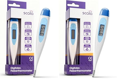 scala SC 17 blau digitales Fieberthermometer mit Fieberalarm wasserfest und einfach zu reinigen. Für Kinder, Babies und Erwachsene zur Messung der Körpertemperatur oral, axial oder rektal