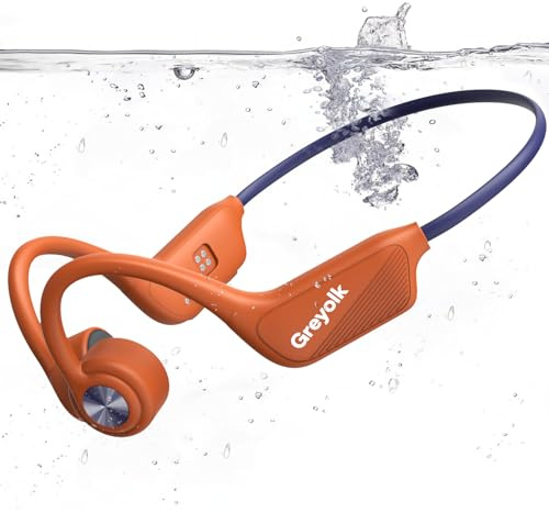 GREYOLK Cuffie da Nuoto IP68 Impermeabili, Cuffie a Conduzione Ossea Auricolari Aperti, Bluetooth 5.4, MP3 32GB Integrato, Cuffie per Sport Subacquei per Nuoto, Corsa, Palestra, Ciclismo