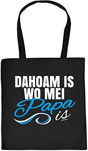 Bayrischer Vater Geschenk Tasche - Papa Sprüche Baumwolltasche : Dahoam is wo mei Papa is -- Geschenktasche Vater + Urkunde Farbe: Navyblau