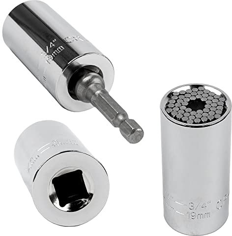 Jazooli Universal Grip Socket Wrench Hand Ratchet Spanner Drill Adapter Magic Metal Strong Gadget DIY Handyman Multipurpose Tool Fits Bolt Head Sizes 7mm - 19mm