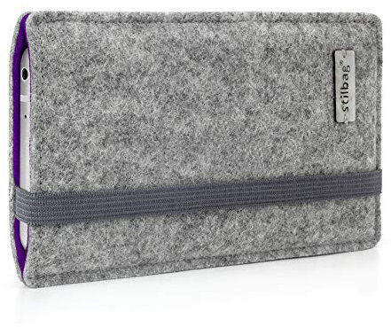 Stilbag maßgeschneiderte Handyhülle FINN - Anfertigung für Smartphones mit Case möglich | Smartphone-Tasche aus Filz | Handy Schutzhülle | Handytasche Made in Germany (Hellgrau - violett)