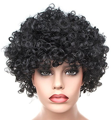 BundleMall Curly Afro Wigs Fancy Dress Funky Wig Disco Clown for Men and Women Soccer Football Fans Costumes Accessory (black)
