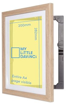 My Little DaVinci Holz-Bilderrahmen für 50 Bilder – Original patentierte A3- und A4-Fotorahmen mit Frontöffnung – Präsentieren oder hängen Sie die Kunstwerke Ihrer Kinder auf (Natürlich A4)
