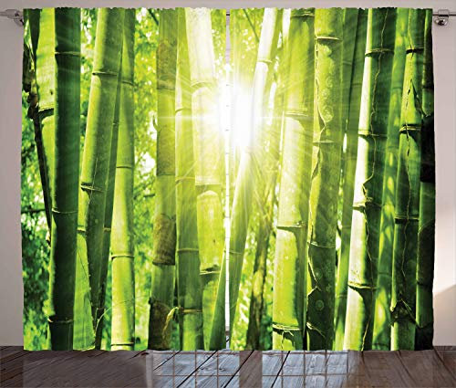 ABAKUHAUS Bambus Rustikaler Gardine, Sun-Strahlen in Wild Jungle, Schlafzimmer Kräuselband Vorhang mit Schlaufen und Haken, 280 x 175 cm, Lindgrün Gelb