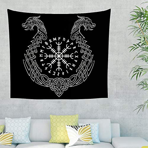 Firelife Wikinger Runen Drache Wandteppich Wandbehang Tuch Wandtuch Tapestry Tapisserie Schöne Wanddeko für Schlafzimmer Wohnzimmer Strandtücher Tagesdecke