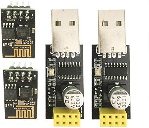 ICQUANZX ESP-01 Serielles WLAN-Transceiver-Modul mit USB-zu-ESP-Adapter für Arduino Himbeer-Pi (2 PCS ESP-01 + 2 PCS USB)