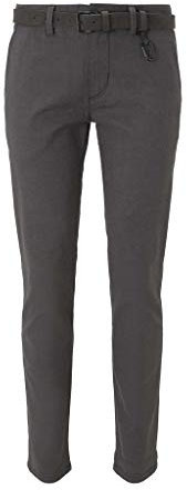 TOM TAILOR Denim Herren 1020451 Straight Fit Chino Hose mit Gürtel, 23995 - Grey Brown Check Yarn Dye, 34W / 34L