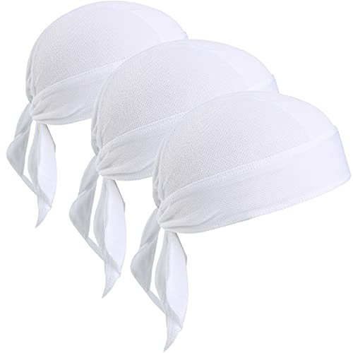 VIAUMBR Bandana Cap Unterm Radhelm Sommer Kopftücher Fahrrad Mütze Kopftuch Piraten Tücher Luftiger Stoff Für Schwimmen Joggen Laufen Wandern Berggehen Radfahren und Motorrad White*3