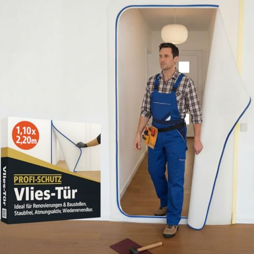 Pangolino Staubschutztüren Set aus Vlies (Set: 2 Stück + 2x Kreppband) Bautür aus staubdichtem Polypropylen-Vlies (PP)