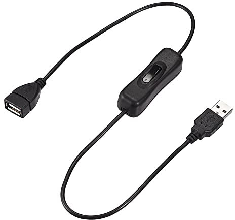 sourcing map USB Kabel mit Ein/Aus Schalter USB Stecker auf Buchse Verlängerungskabel 50cm Schwarz für LED Schreibtischlampe LED Streifen