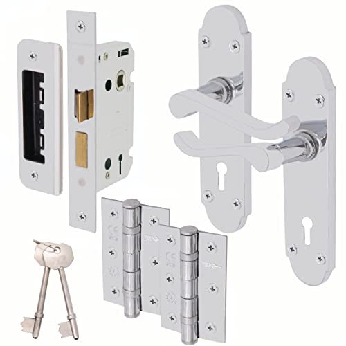 EAI Shaped Victorian Scroll Door Handles - Mortice Lock Pack - Polished Chrome , 100mm x 250mm x 175mm