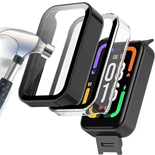 Acadeny[2 pezzi] Custodia rigida compatibile con xiaomi redmi Smart Band PRO con pellicola protettiva, 9H Durezza Hart PC Case sottile in vetro temperato per Smart, trasparente+nero