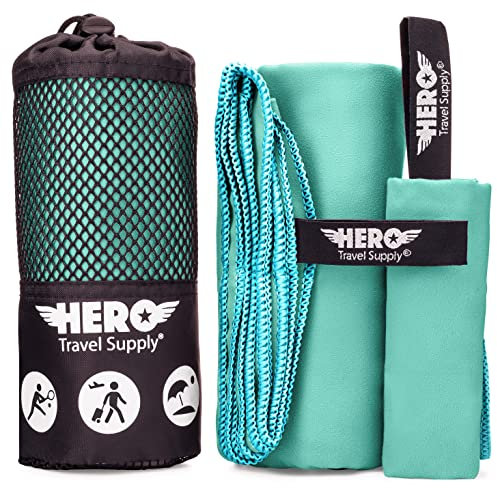 Hero Serviette en Microfibre pour Voyage, Camping, randonnée, Plage, Salle de Sport – 61 x 121,9 cm (Gant de Toilette Inclus)